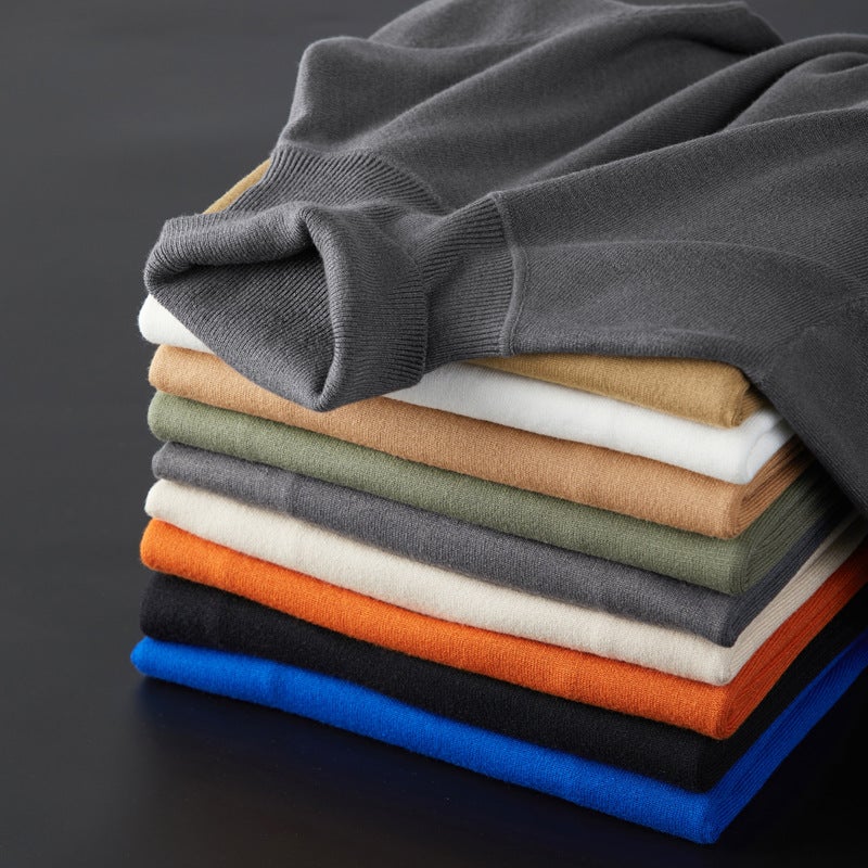 Korean Style Turtleneck Sweater For Boys Fleece-Lined Solid Color Slim-Fit Sweater For Men Warm Simple Lapel Sweater - Image 3